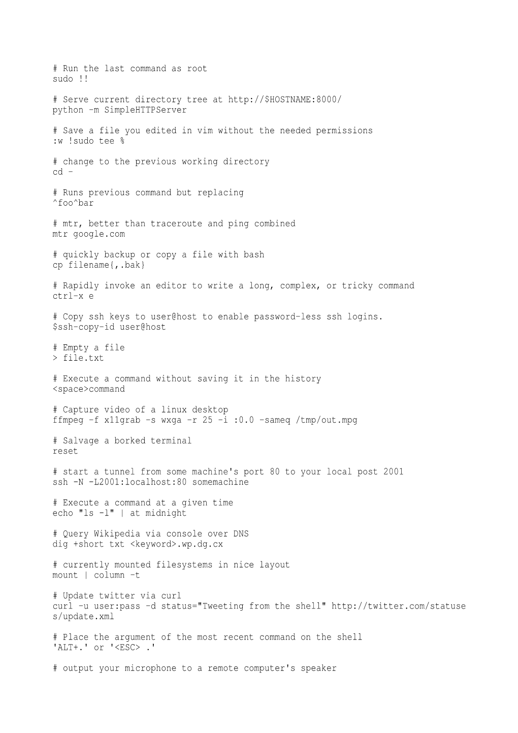 Run the Last Command As Root Sudo !! # Serve Current Directory Tree At