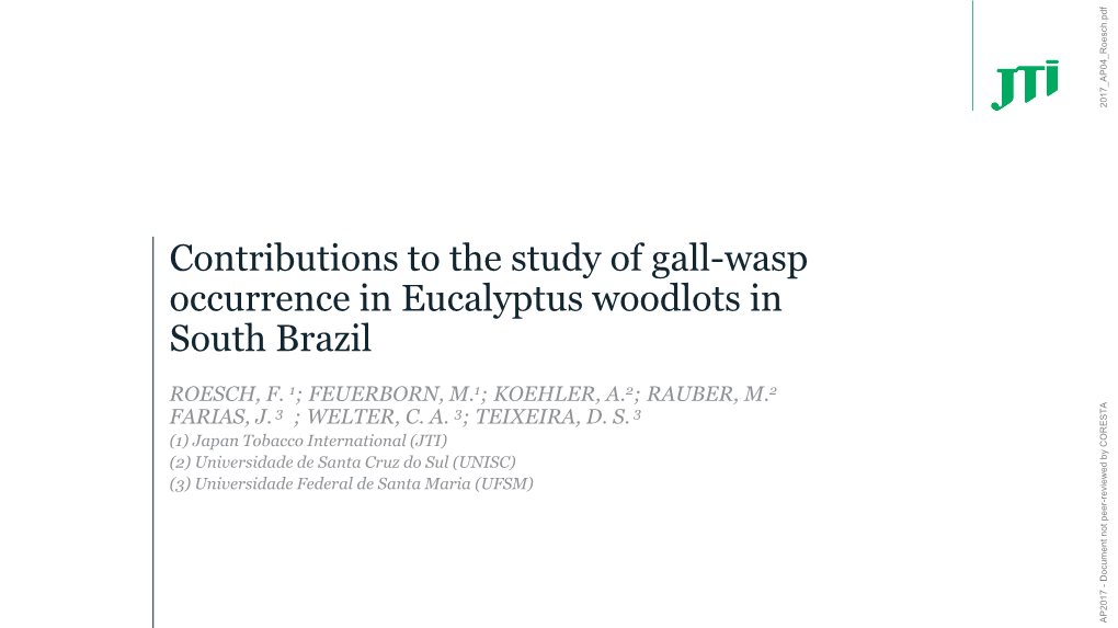 Contributions to the Study of Gall-Wasp Occurrence in Eucalyptus Woodlots in South Brazil