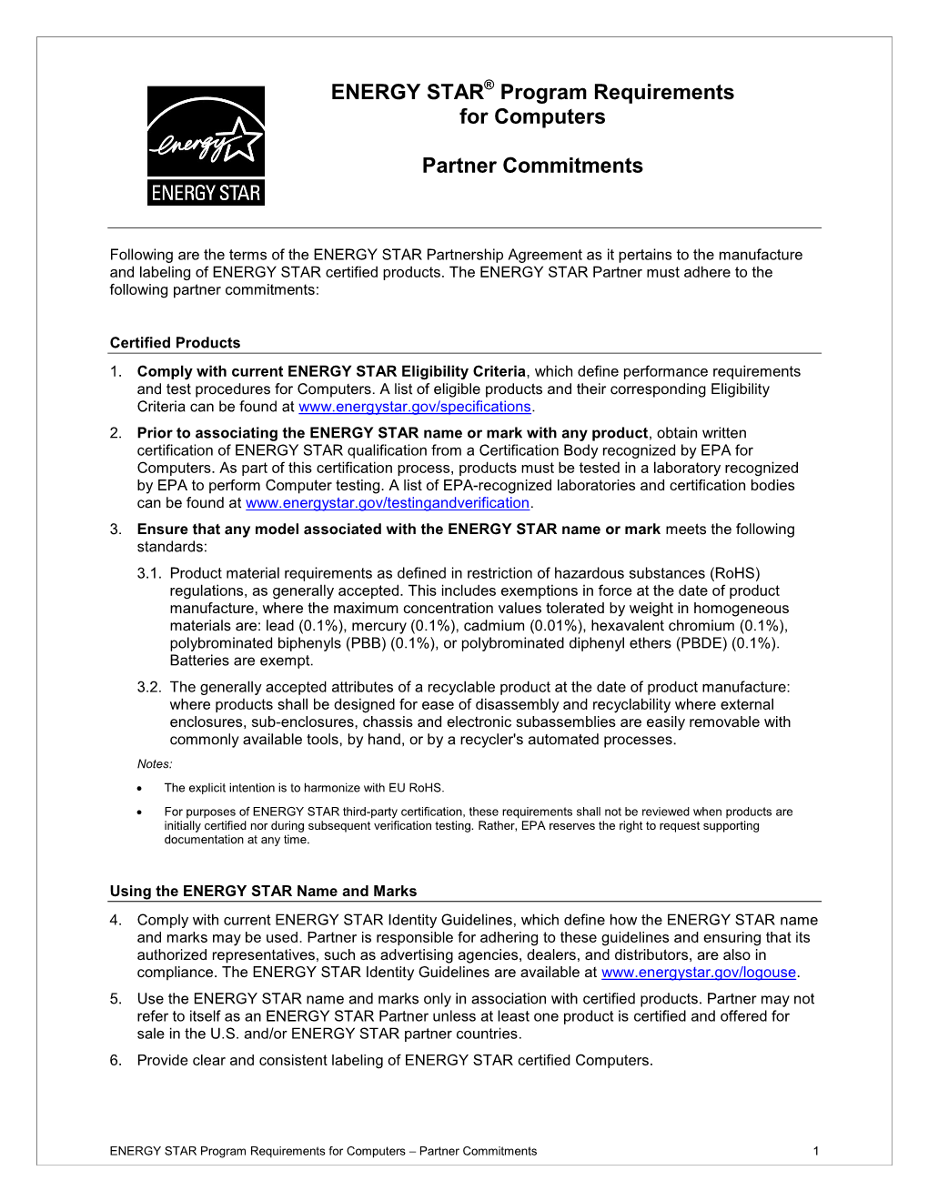 Version 6.1 Computers Program Requirements (Rev