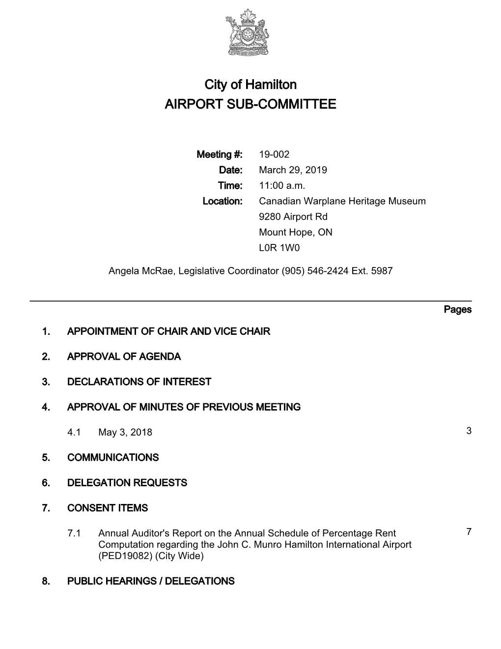 Airport Sub-Committee Agenda Package