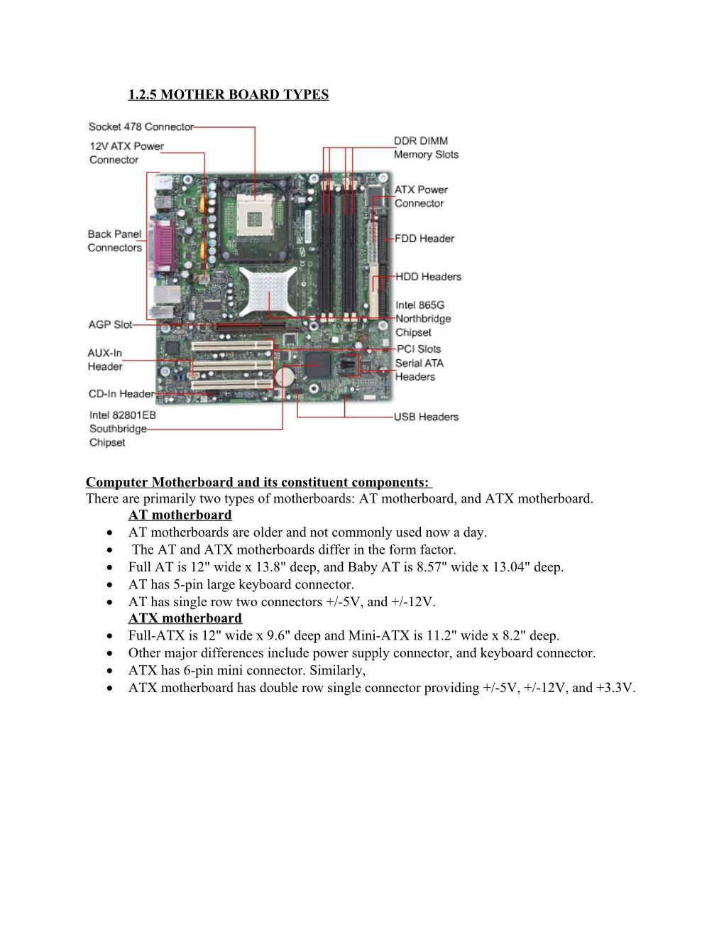 1.2.5 MOTHER BOARD TYPES Computer Motherboard and Its