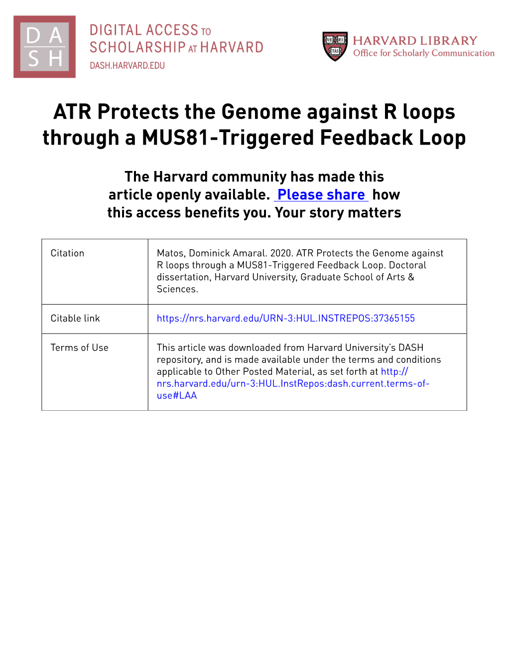 ATR Protects the Genome Against R Loops Through a MUS81-Triggered Feedback Loop