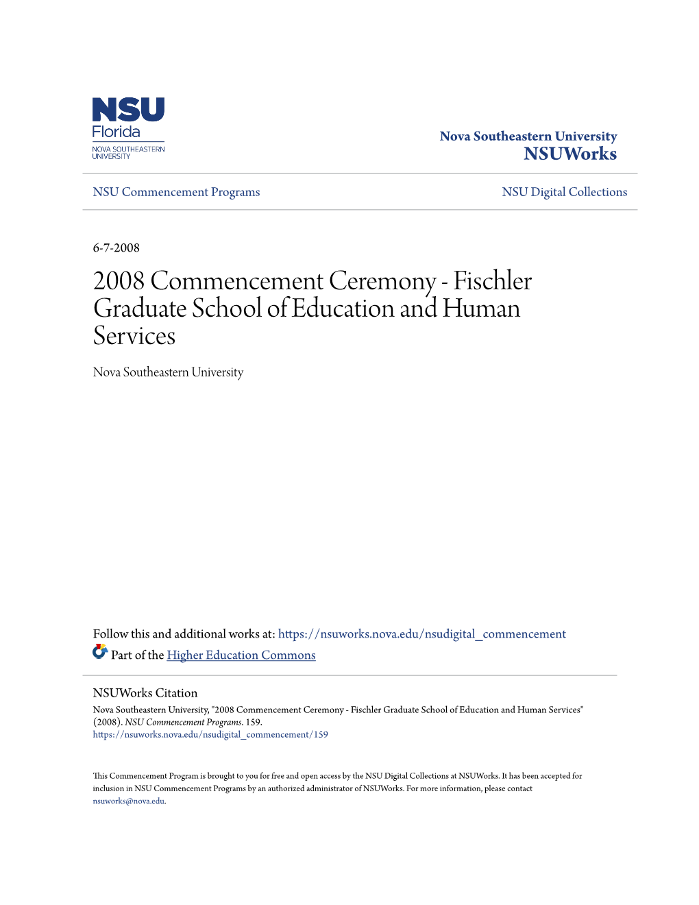 2008 Commencement Ceremony - Fischler Graduate School of Education and Human Services Nova Southeastern University