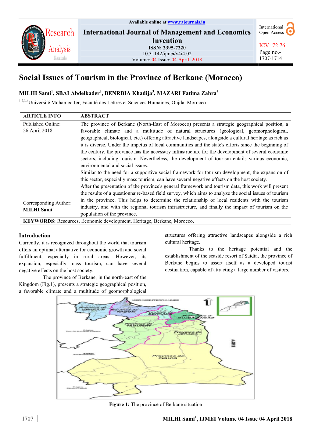 Social Issues of Tourism in the Province of Berkane (Morocco)