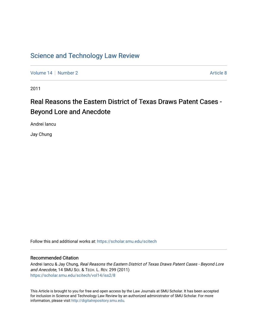 Real Reasons the Eastern District of Texas Draws Patent Cases - Beyond Lore and Anecdote