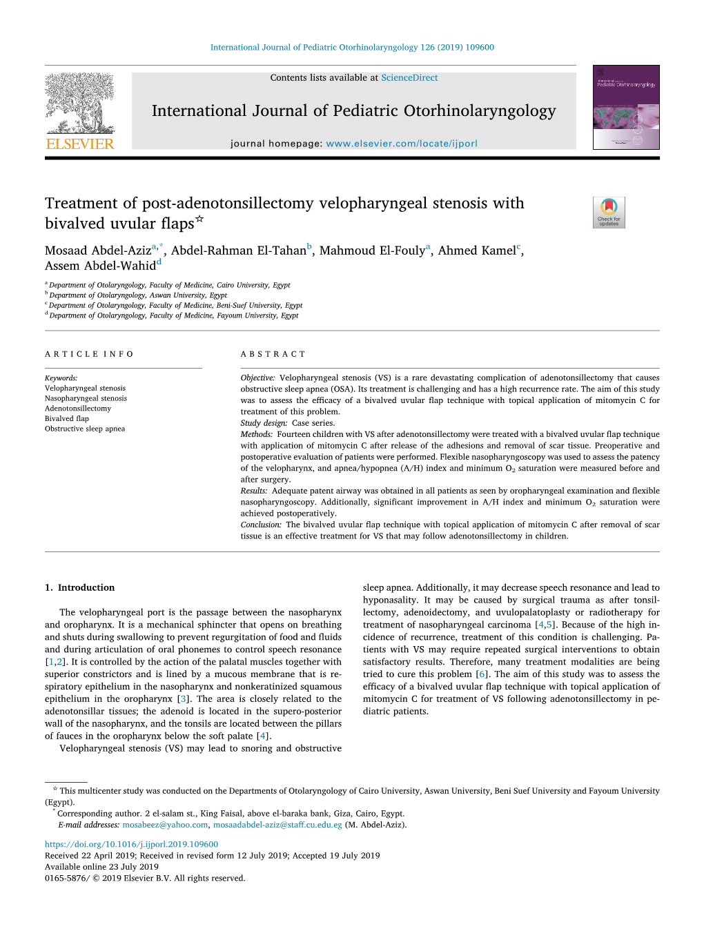 Treatment of Post-Adenotonsillectomy Velopharyngeal Stenosis With