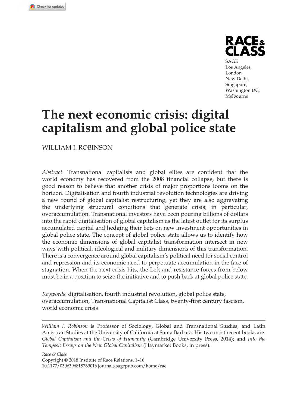 Digital Capitalism and Global Police State