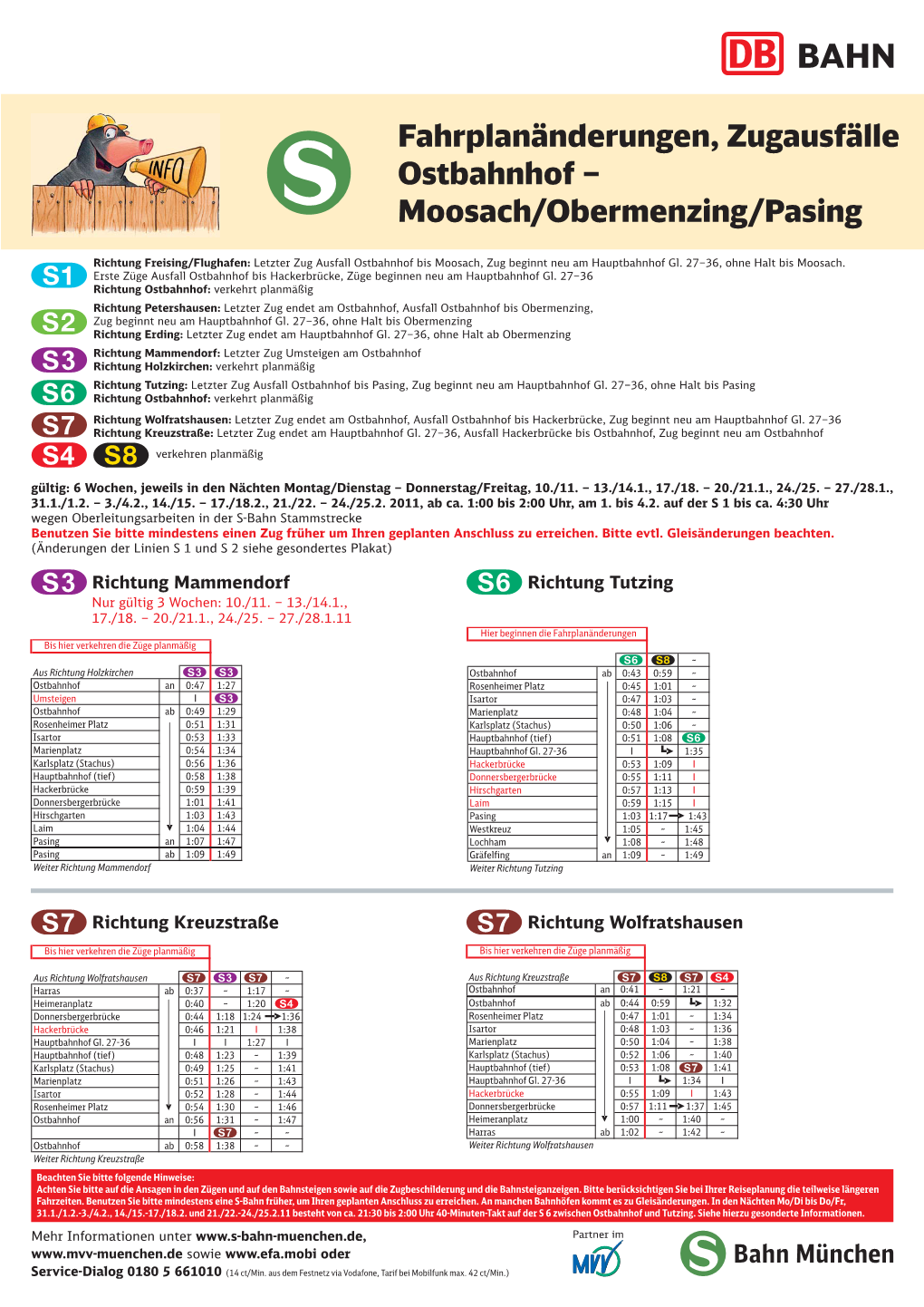 Fahrplanänderungen, Zugausfälle Ostbahnhof – Moosach/Obermenzing/Pasing