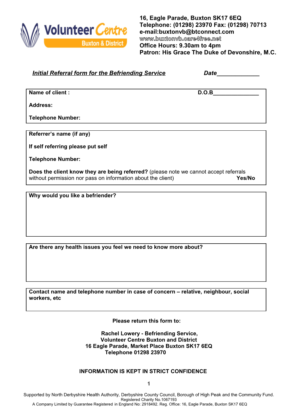 Initial Referral Form for the Befriending Service Date______