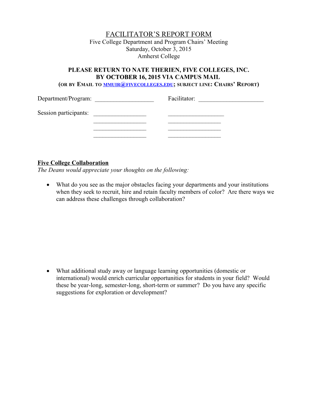 Facilitator S Report Form