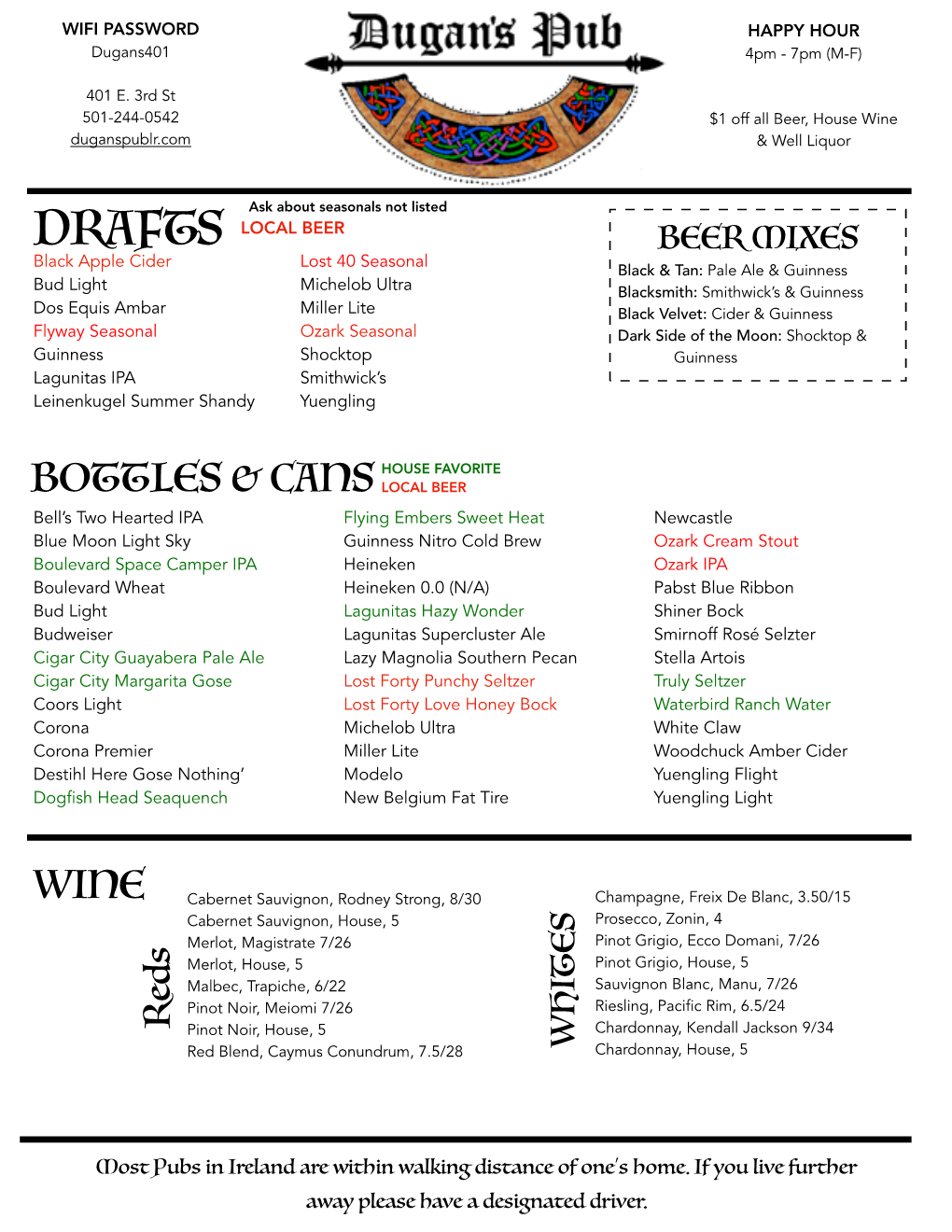 Beer Menu July 11