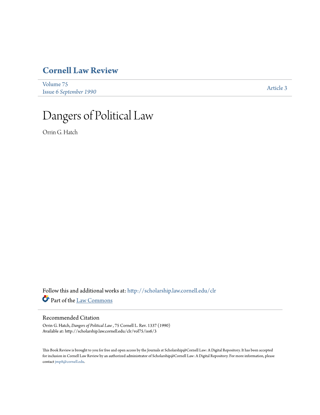 Dangers of Political Law Orrin G