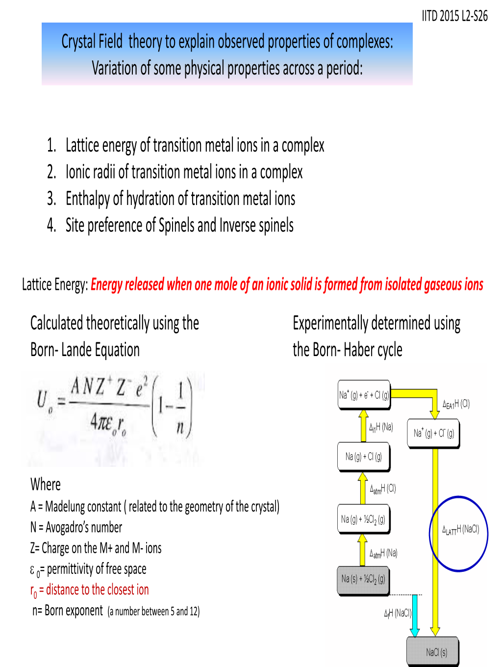 Crystal Field Theory to Explain Observed Properties of Complexes: Variation of Some Physical Properties Across a Period