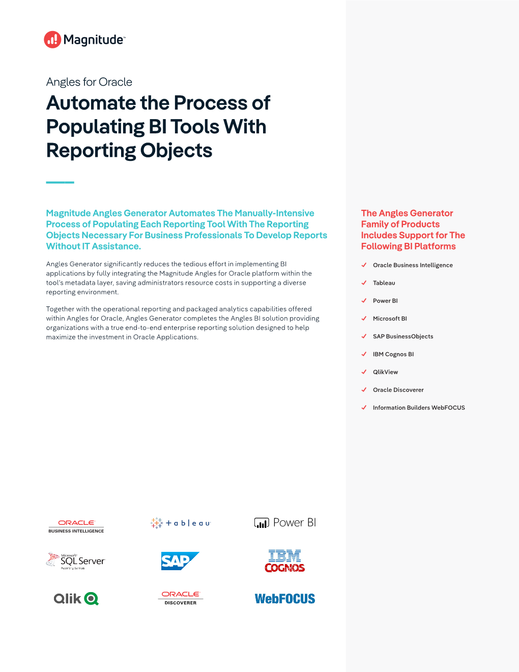 Automate the Process of Populating BI Tools with Reporting Objects ___