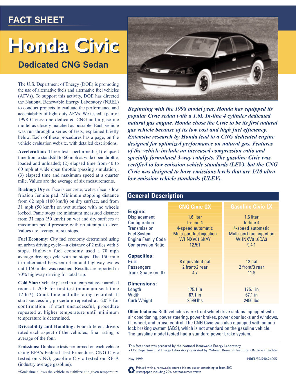Honda Civiccivic Dedicated CNG Sedan