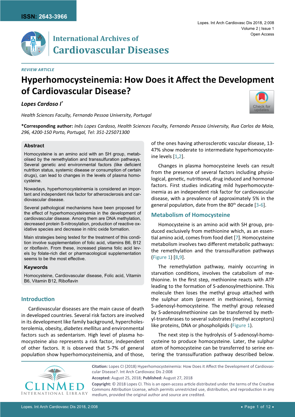 Hyperhomocysteinemia: How Does It Affect the Development of Cardiovascular Disease?