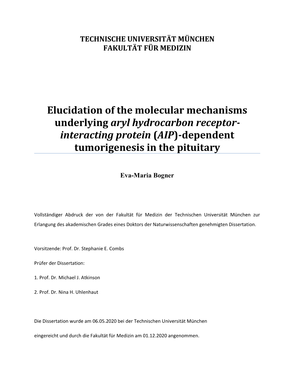 Interacting Protein (AIP)-Dependent Tumorigenesis in the Pituitary