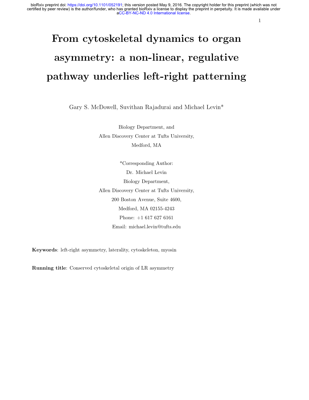 From Cytoskeletal Dynamics to Organ Asymmetry: a Non-Linear, Regulative Pathway Underlies Left-Right Patterning