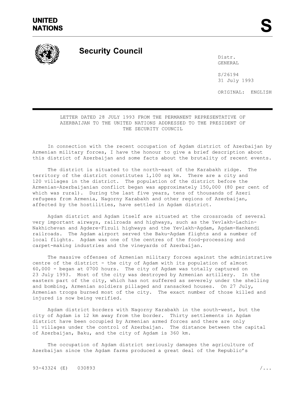 Security Council Distr