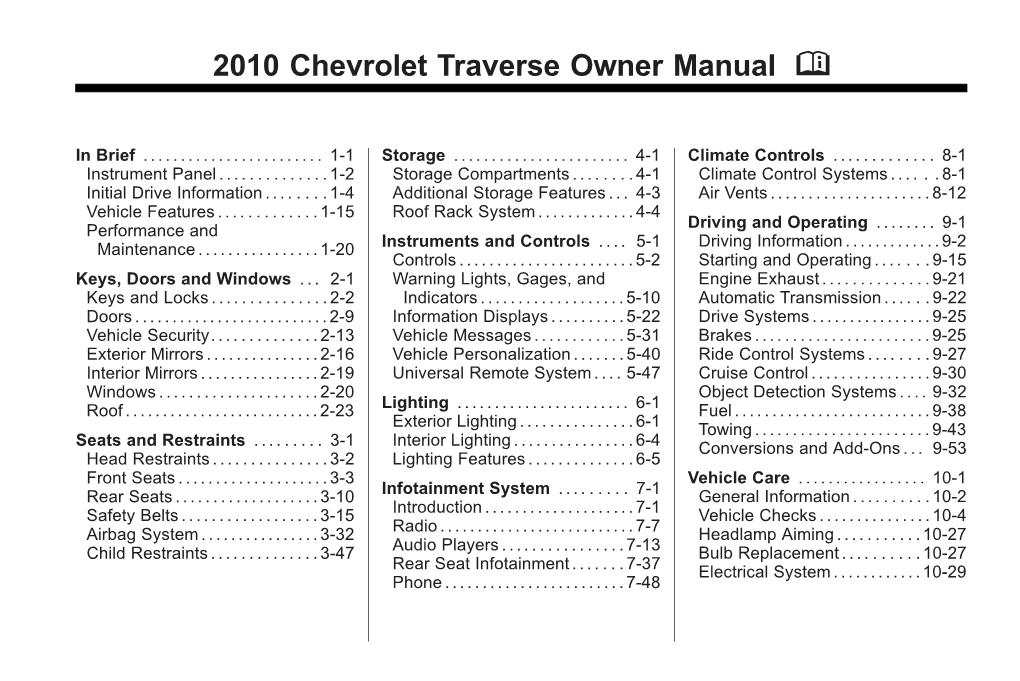 2010 Chevrolet Traverse Owner Manual M