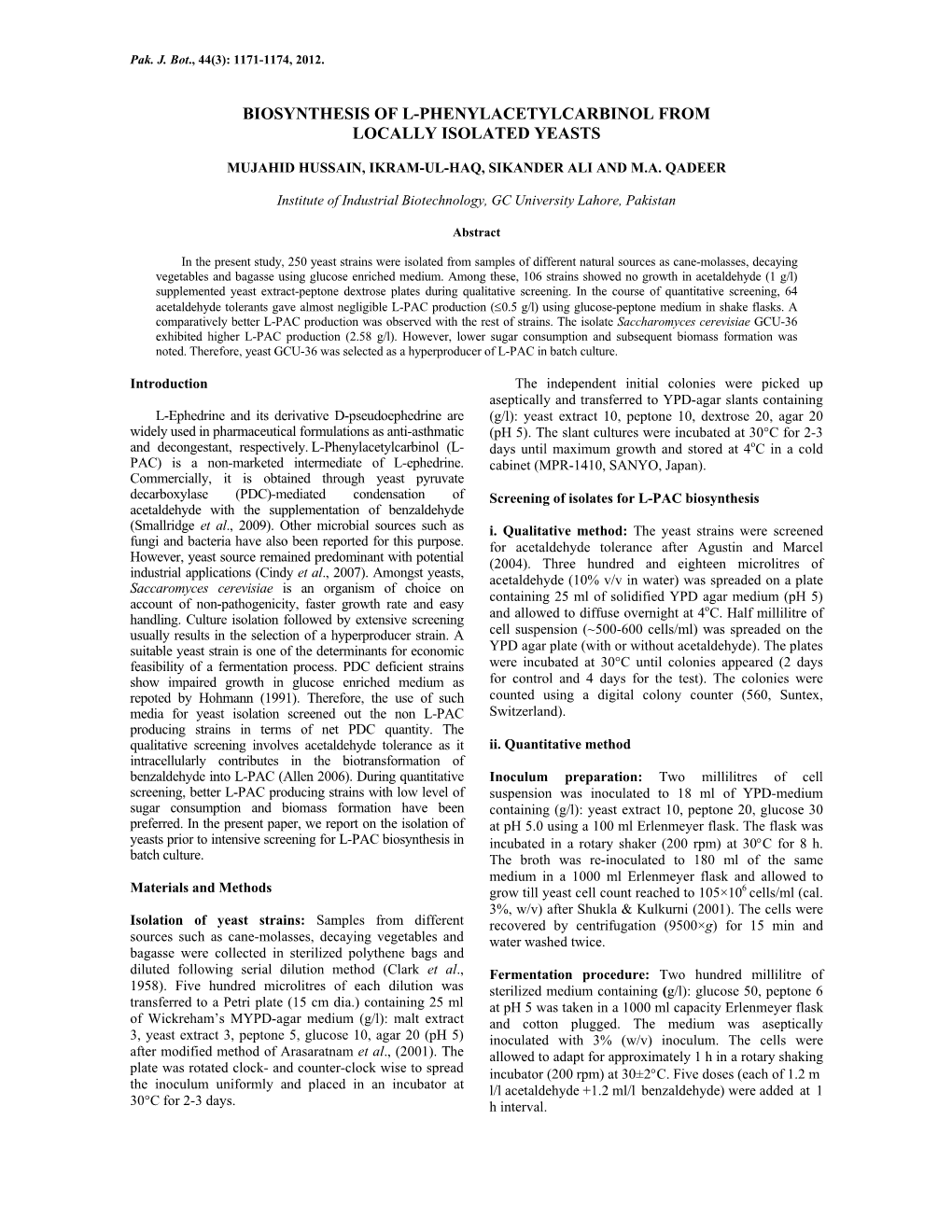 Biosynthesis of L-Phenylacetylcarbinol from Locally Isolated Yeasts