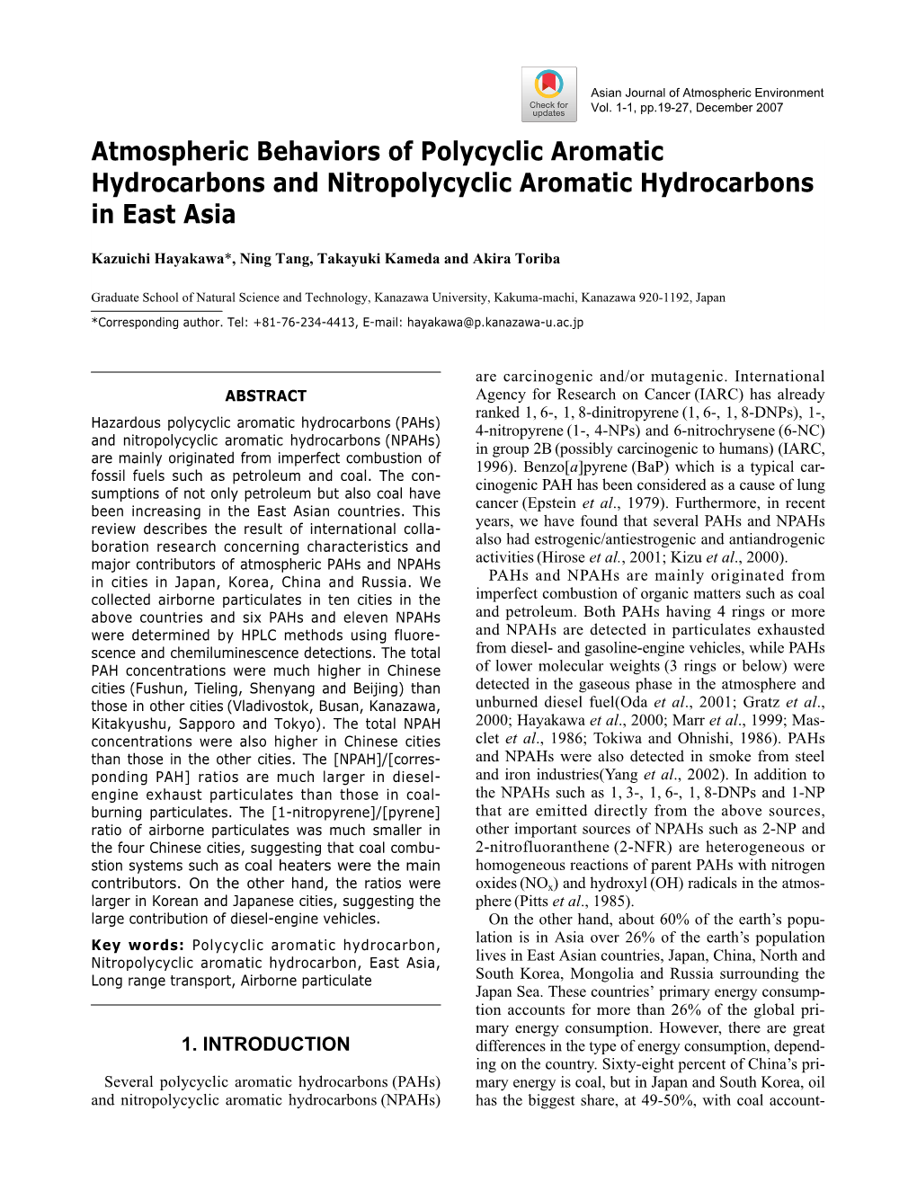 Atmospheric Behaviors of Polycyclic Aromatic Hydrocarbons and Nitropolycyclic Aromatic Hydrocarbons in East Asia
