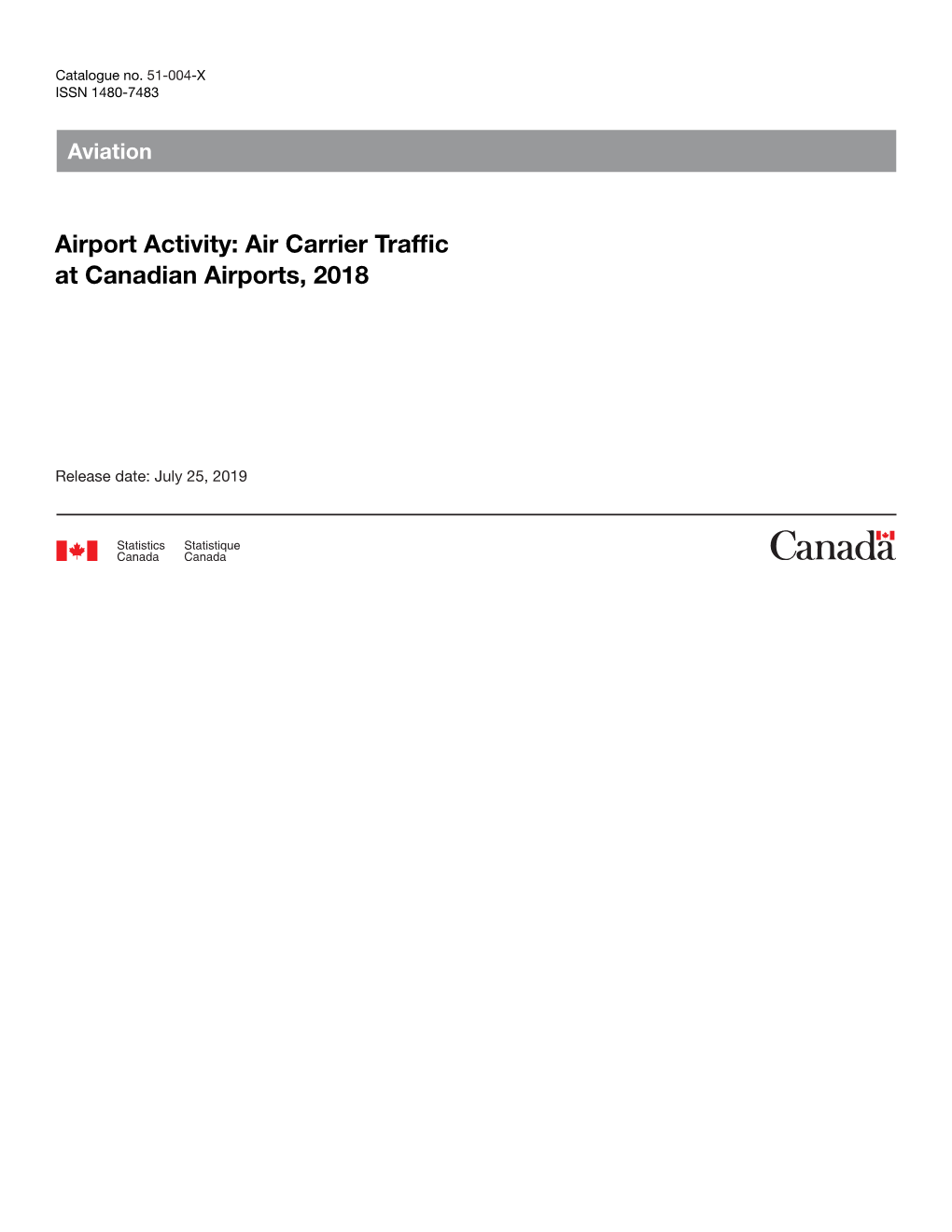 Airport Activity: Air Carrier Traffic at Canadian Airports, 2018