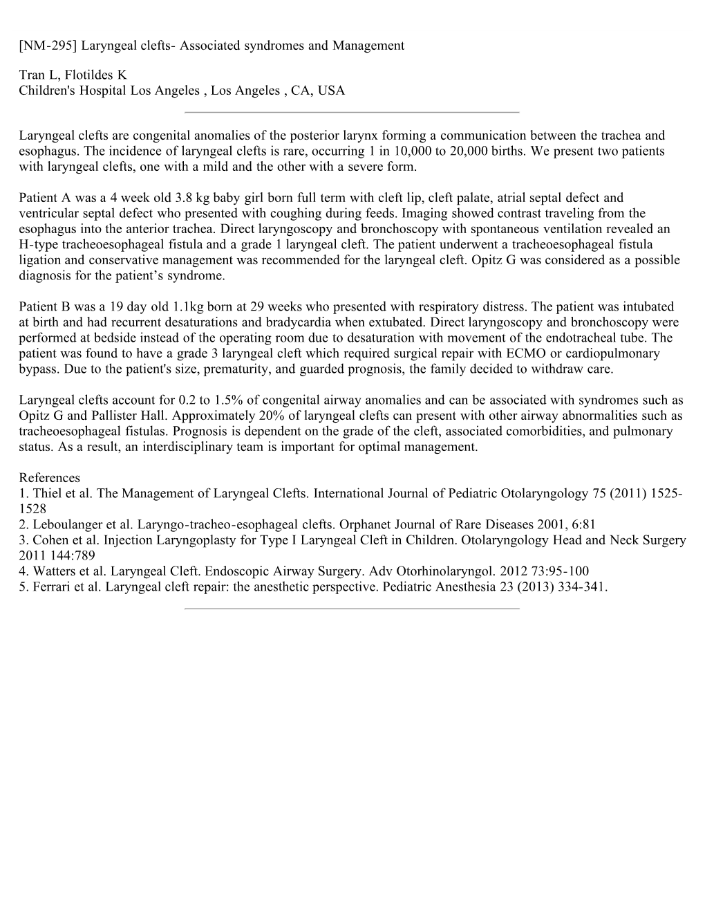 Laryngeal Clefts- Associated Syndromes and Management