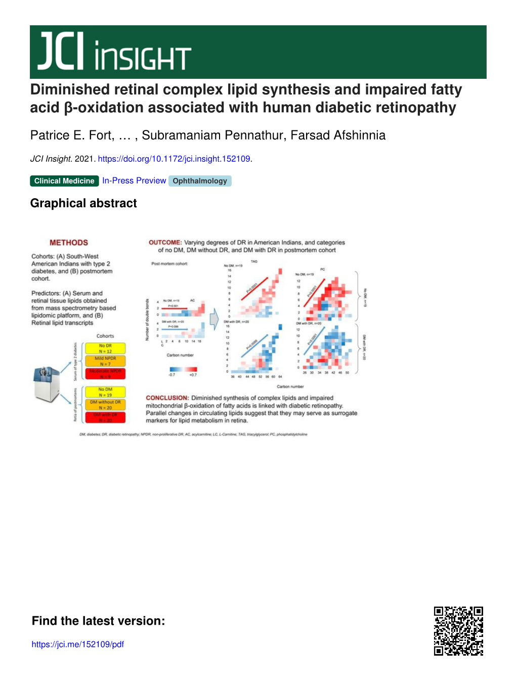 Diminished Retinal Complex Lipid Synthesis and Impaired Fatty Acid Β-Oxidation Associated with Human Diabetic Retinopathy