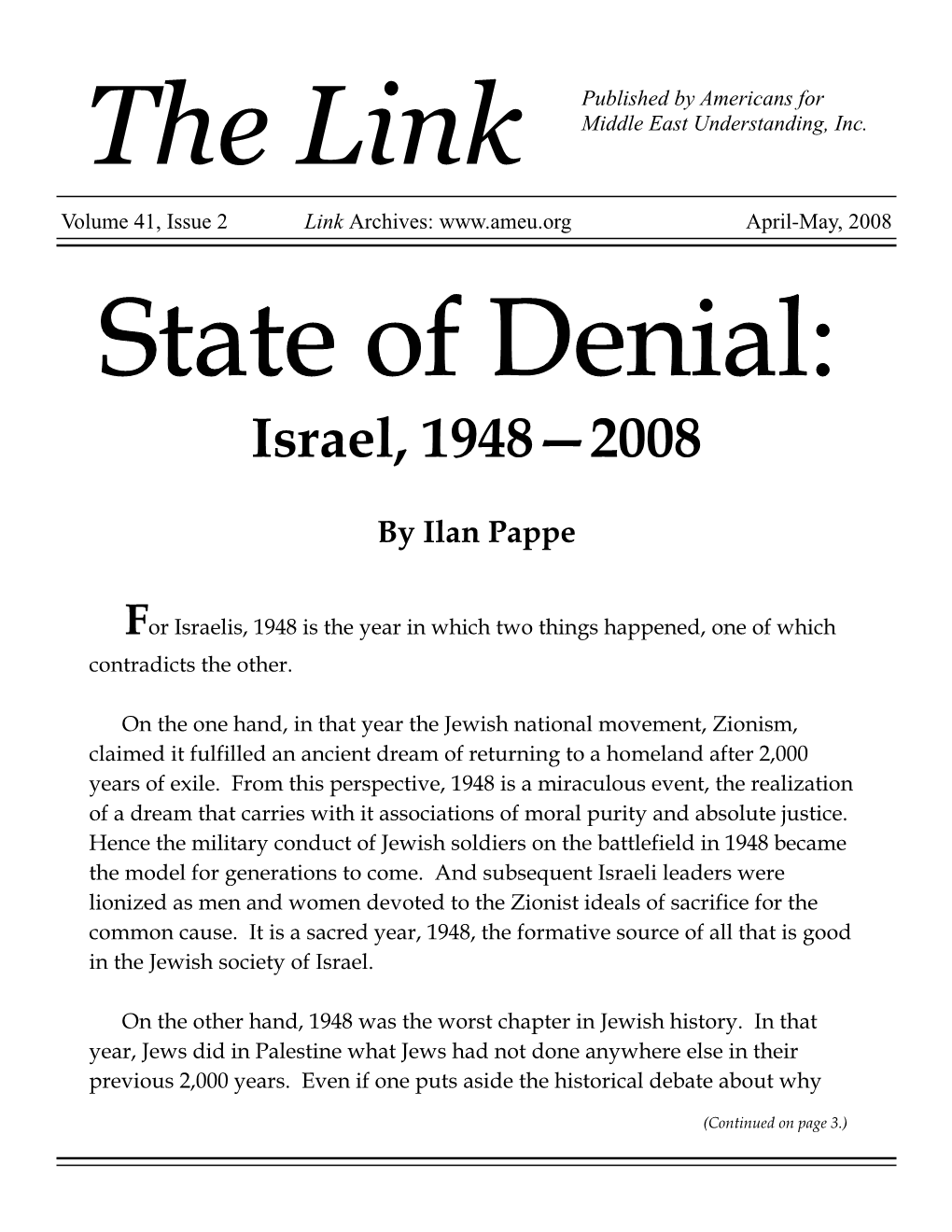 State of Denial: Israel, 1948-2008