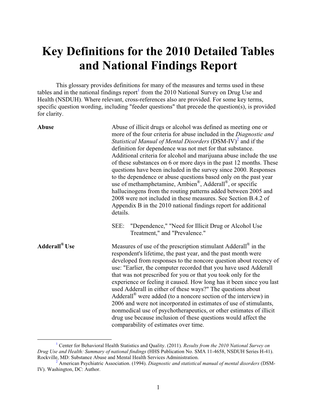 2010 National Survey on Drug Use and Health: Detailed Tables