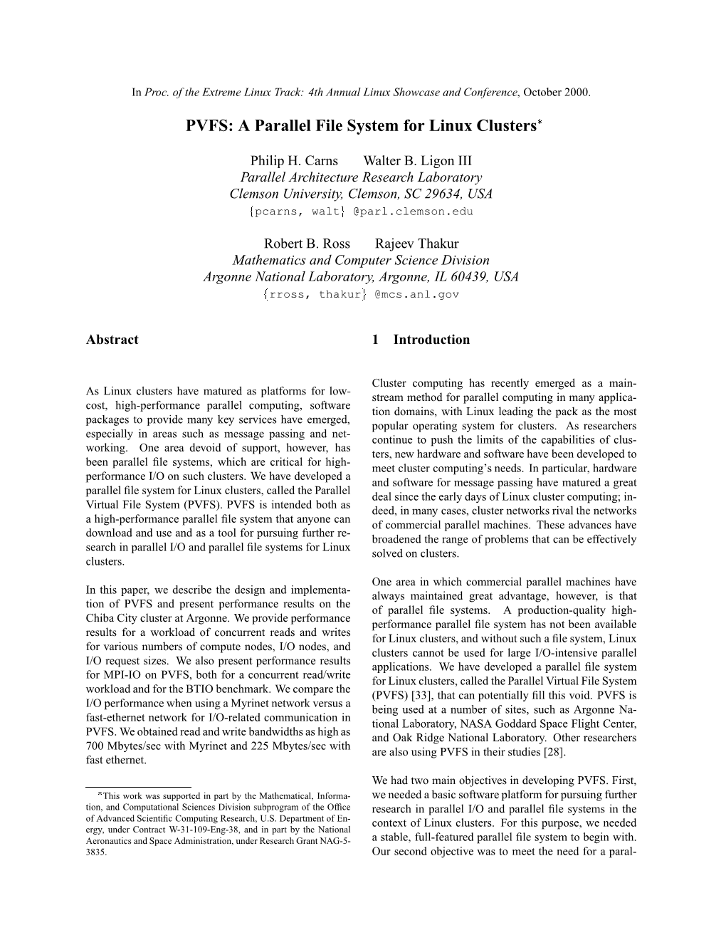 PVFS: a Parallel File System for Linux Clusters