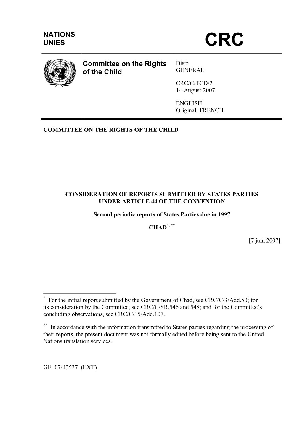 NATIONS UNIES Committee on the Rights of the Child