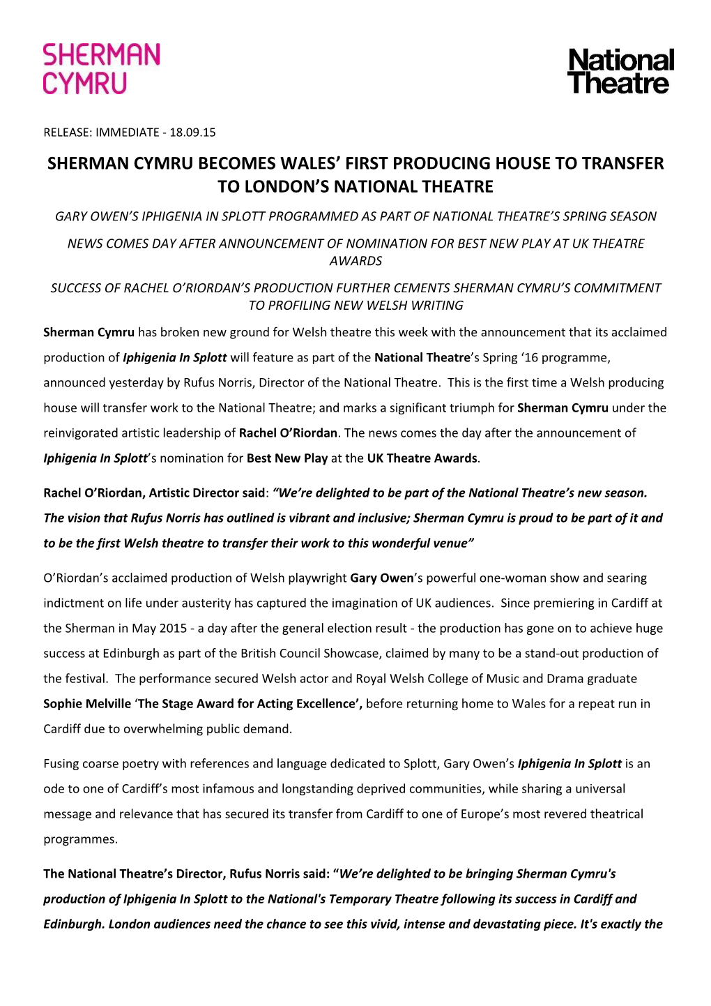 National Theatre Announcement