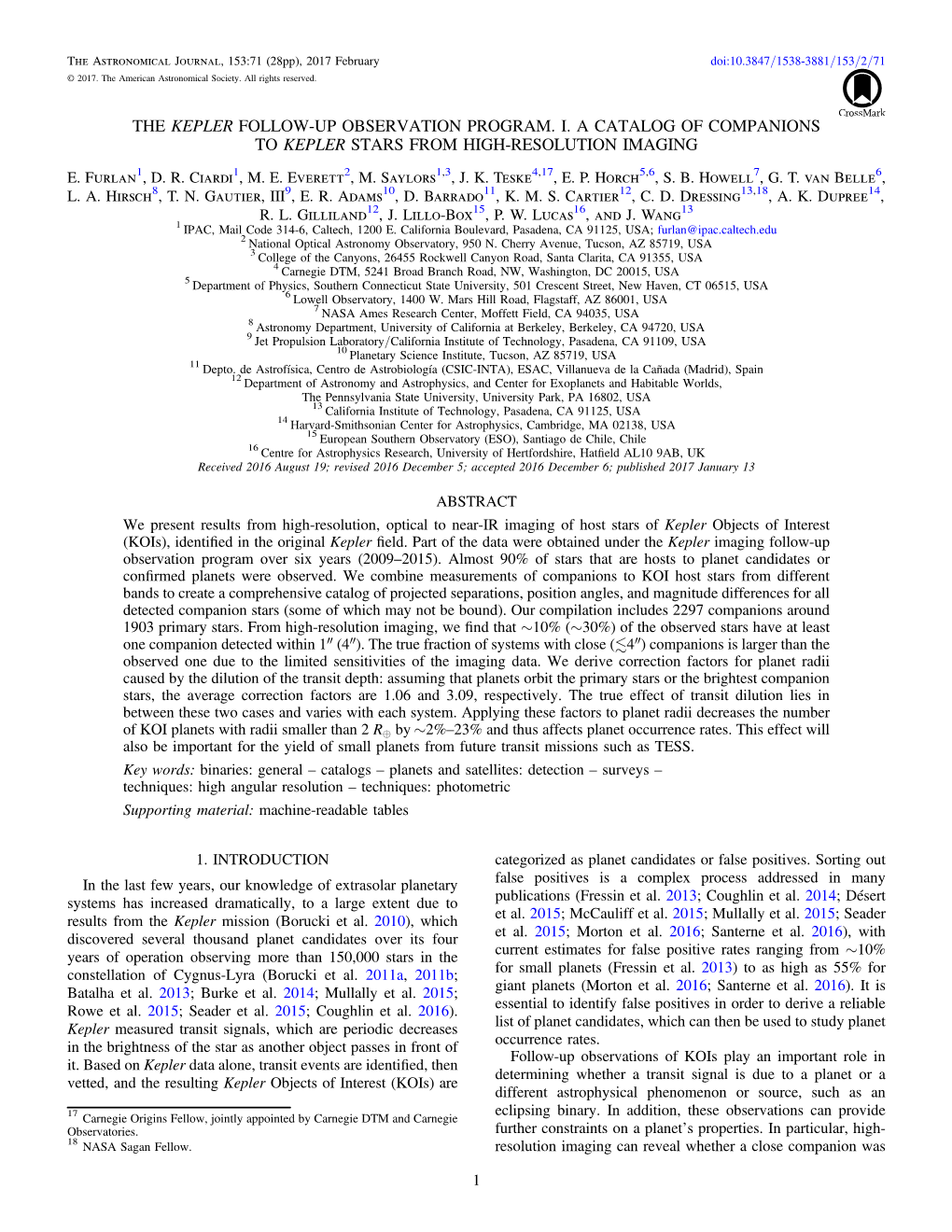 The Kepler Follow-Up Observation Program. I. a Catalog of Companions to Kepler Stars from High-Resolution Imaging E