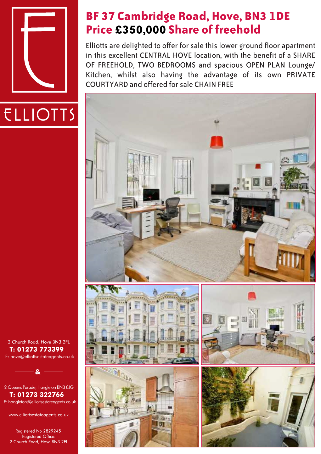 BF 37 Cambridge Road, Hove, BN3 1DE Price£350,000Share of Freehold