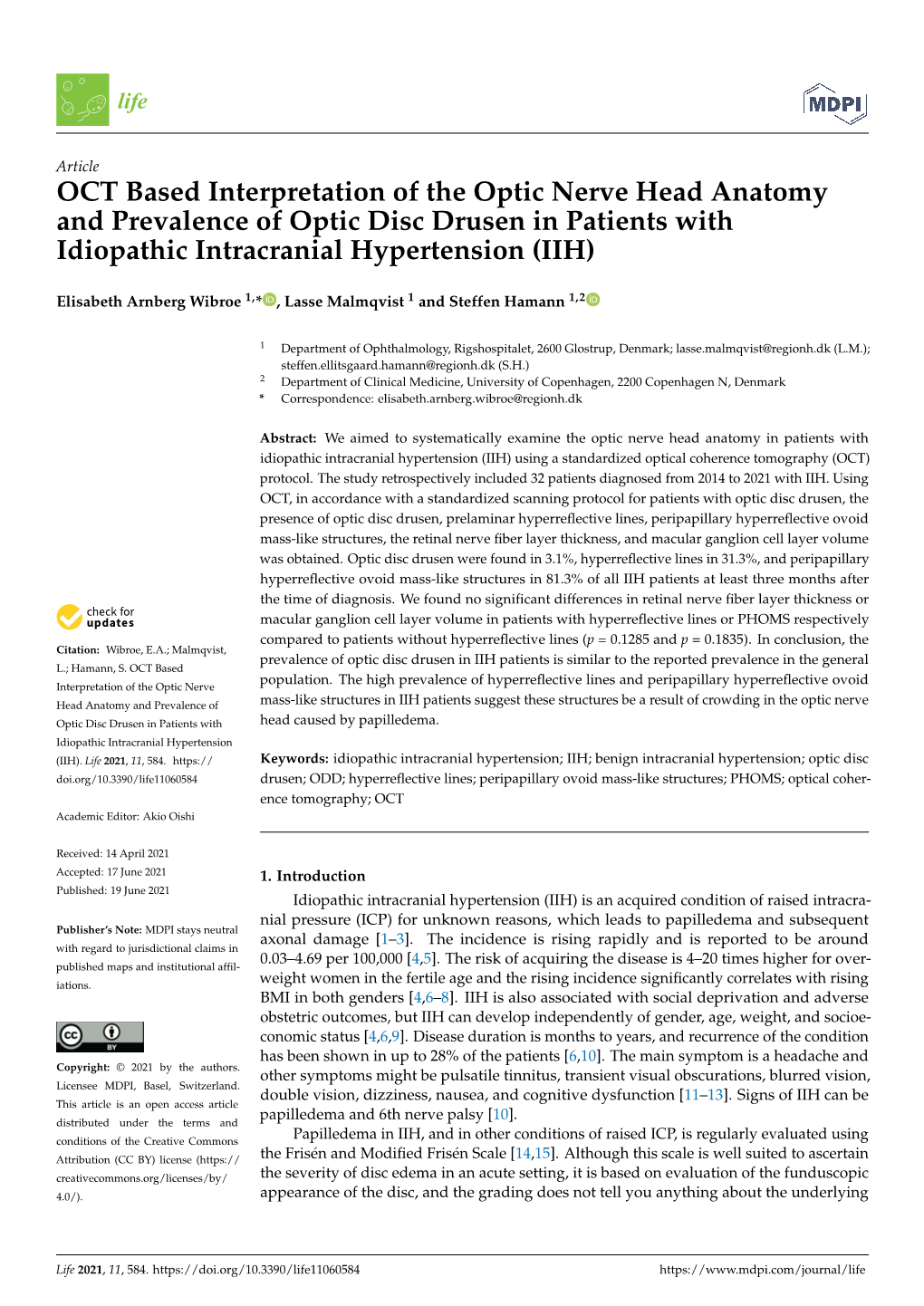 OCT Based Interpretation of the Optic Nerve Head Anatomy and Prevalence of Optic Disc Drusen in Patients with Idiopathic Intracranial Hypertension (IIH)