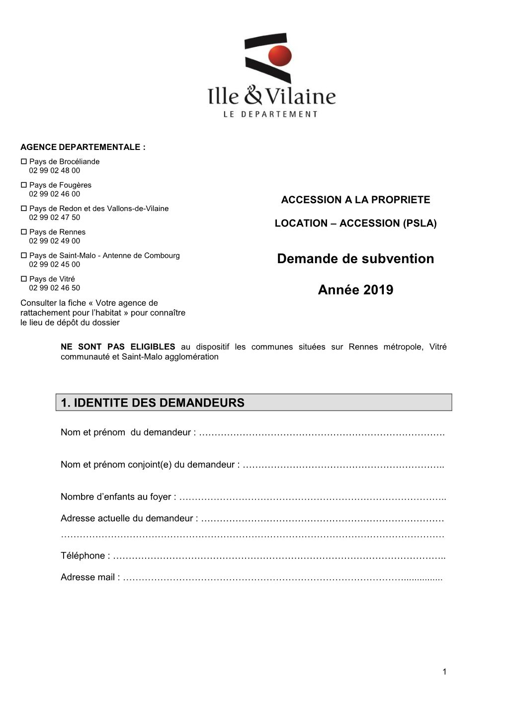 Demande De Subvention Année 2019