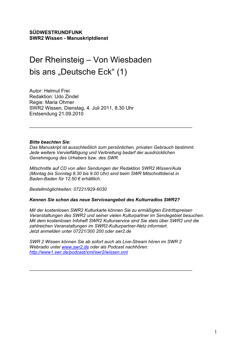 Der Rheinsteig – Von Wiesbaden Bis Ans „Deutsche Eck“ (1)