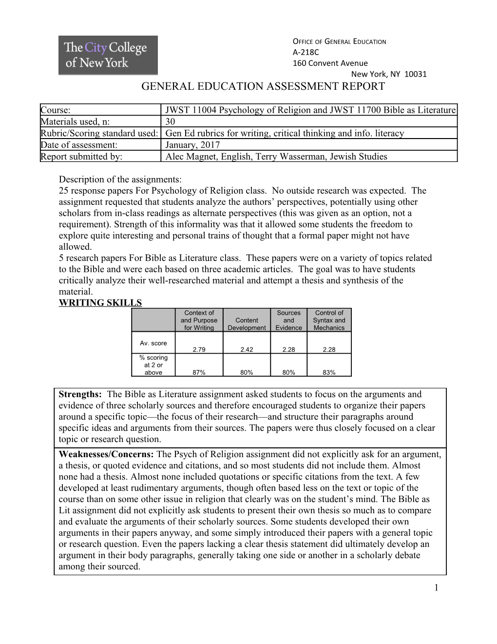 General Education Assessment Report