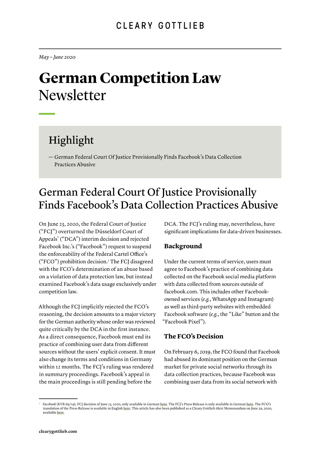 German Competition Law Newsletter — Highlight