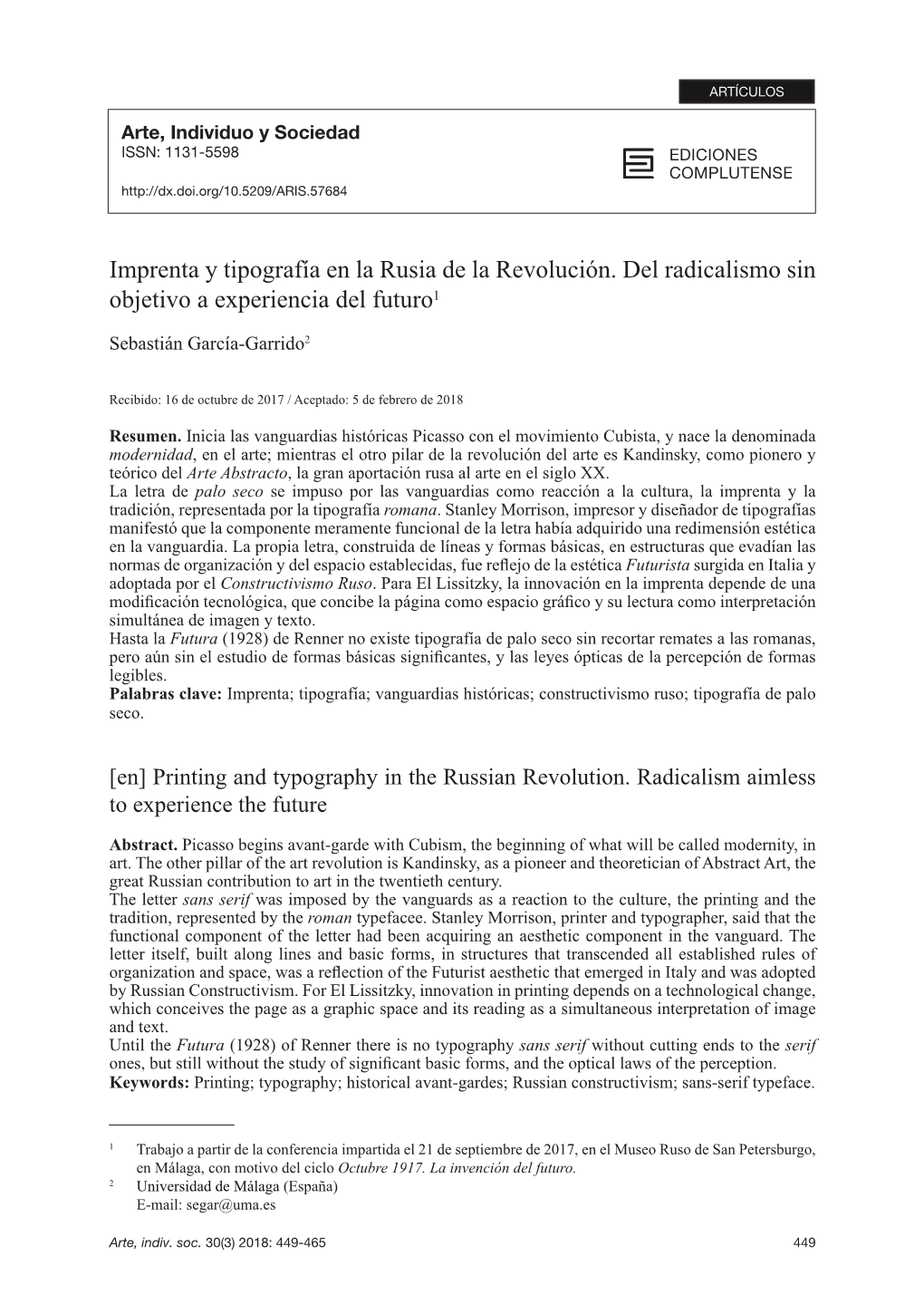 Imprenta Y Tipografía En La Rusia De La Revolución. Del Radicalismo Sin Objetivo a Experiencia Del Futuro1