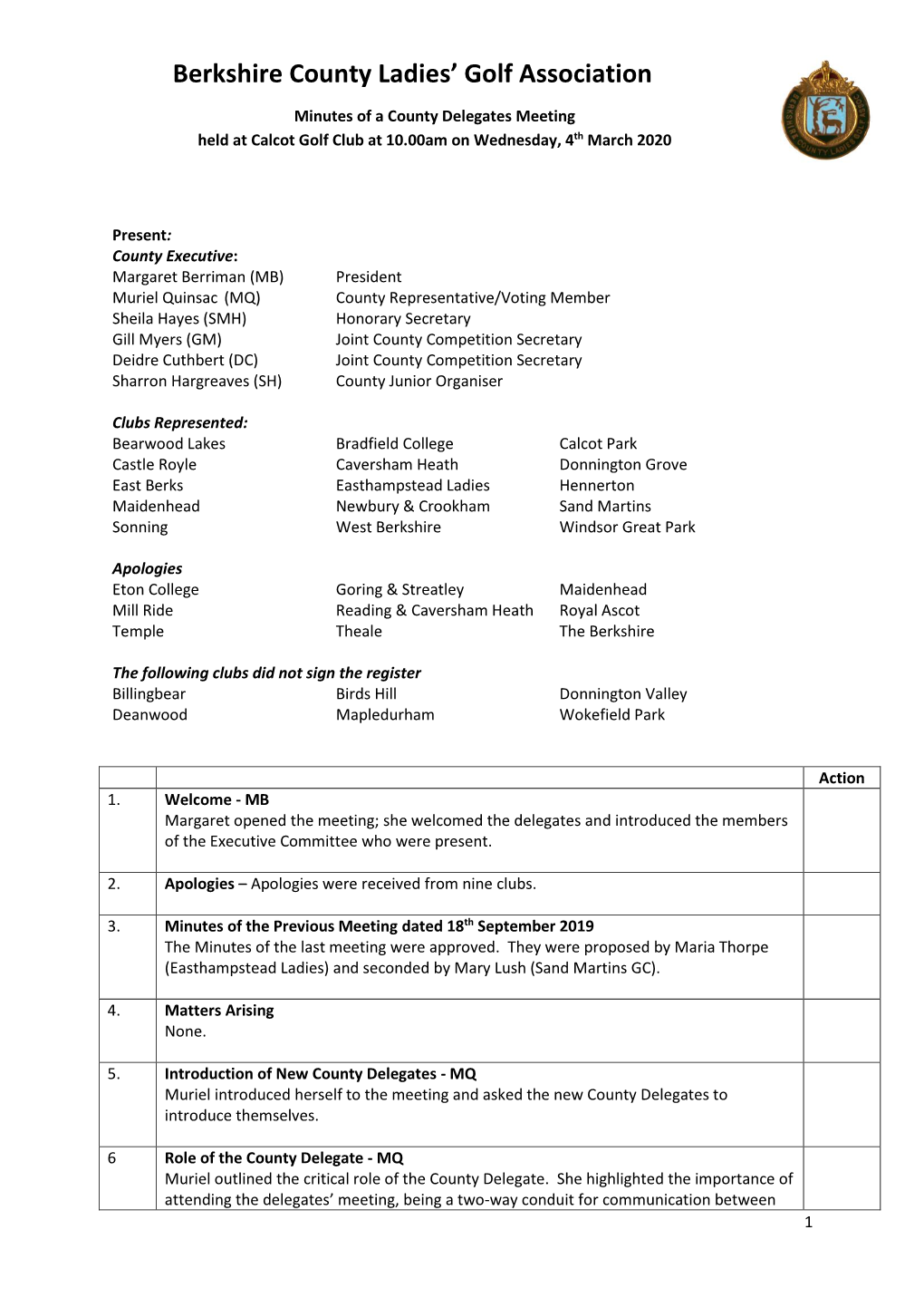 Minutes County Delegates Meeting