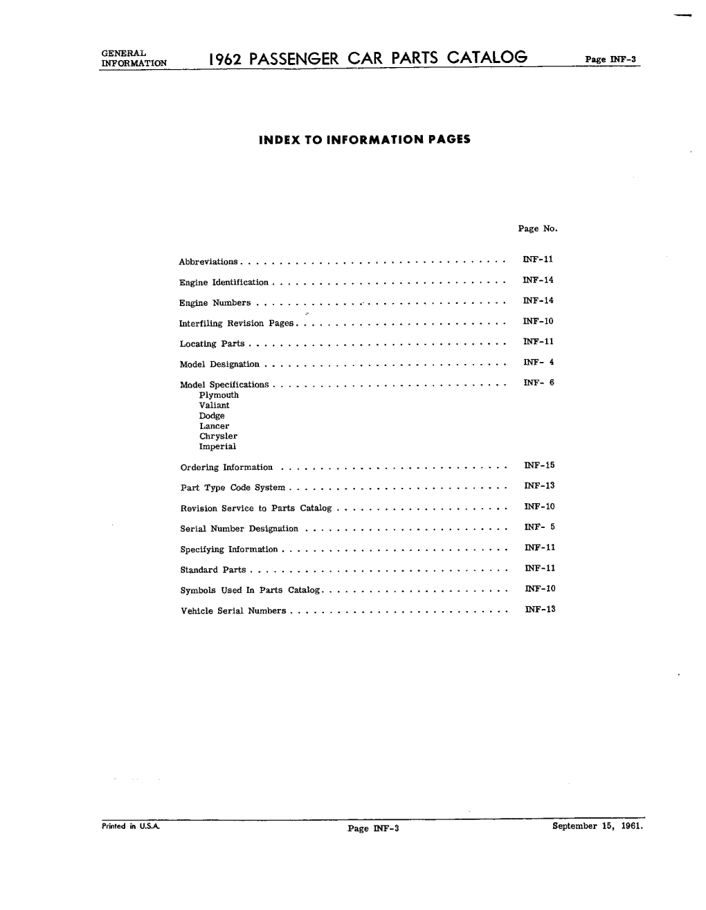 1962 PASSENGER CAR PARTS CATALOG P«G