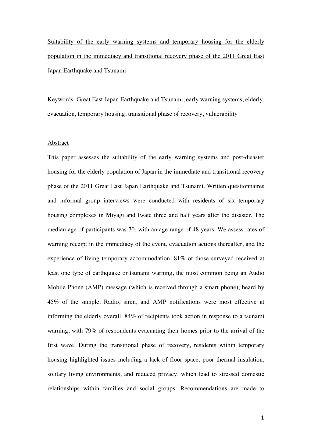 1 Suitability of the Early Warning Systems and Temporary Housing For