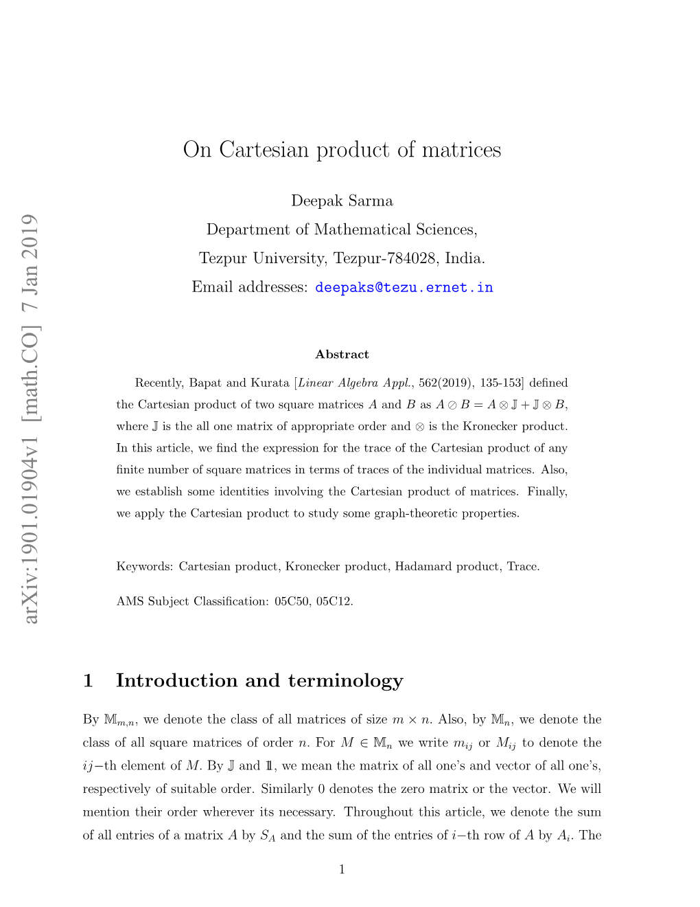 On Cartesian Product of Matrices 3