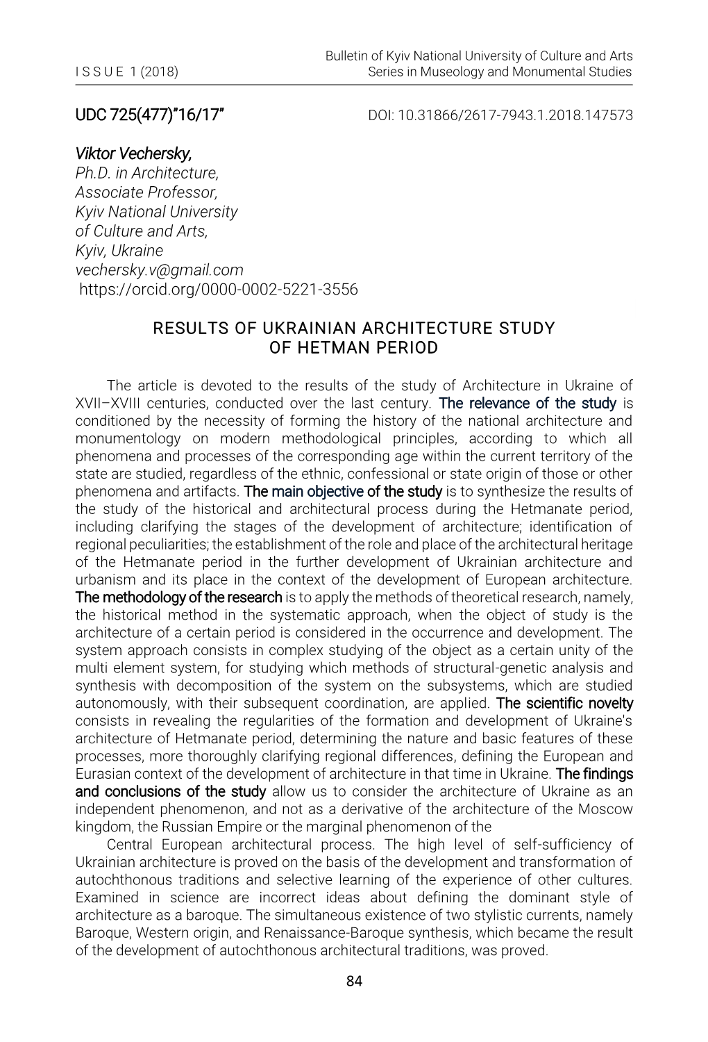 Results of Ukrainian Architecture Study of Hetman Period