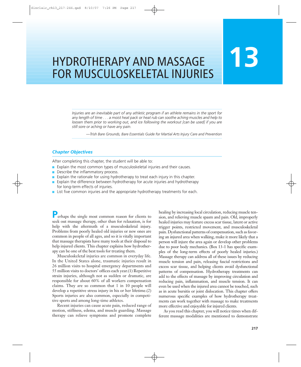 Hydrotherapy and Massage for Musculoskeletal Injuries 219