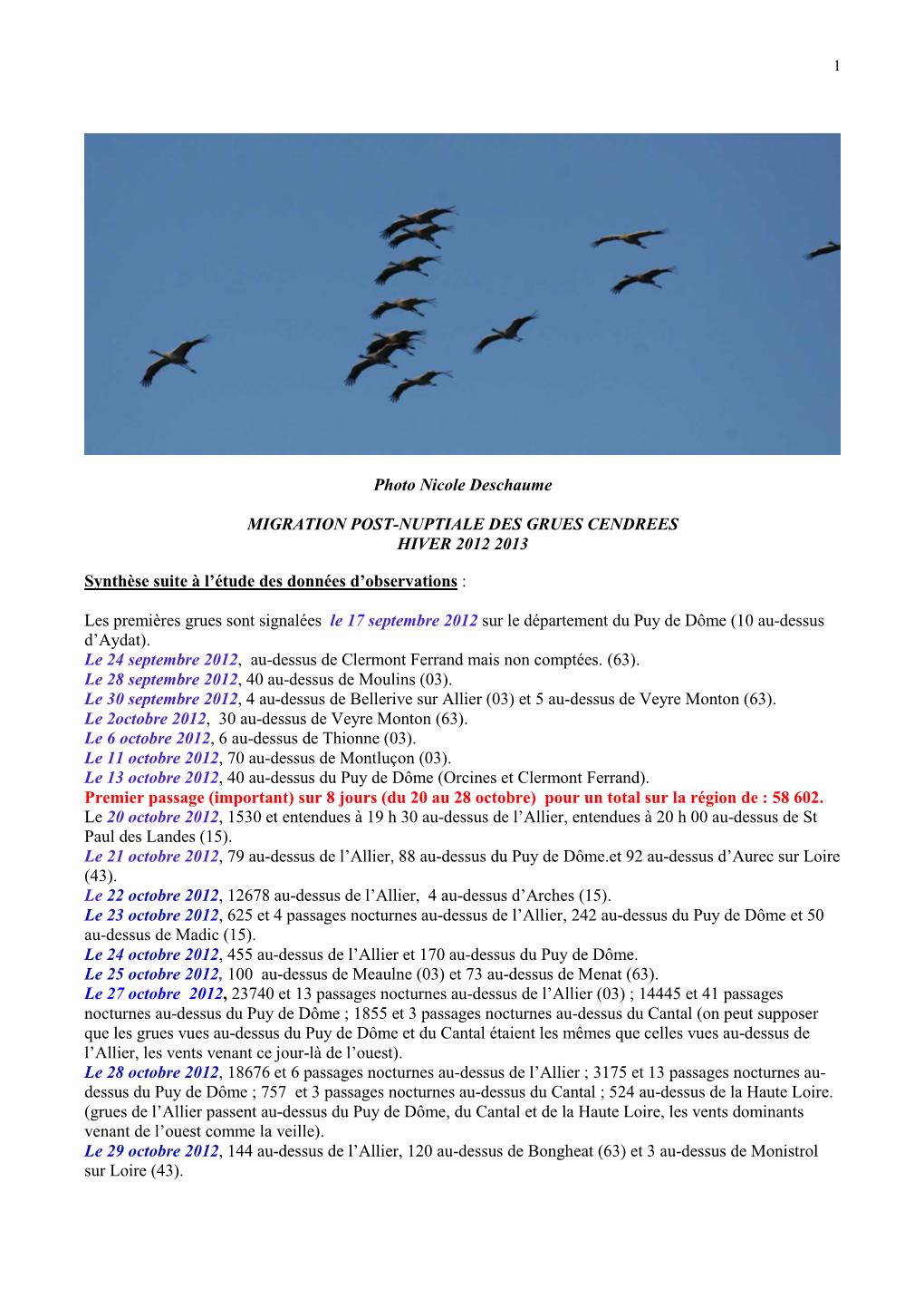 Synthese Migration Grues Hiver 2012 2013