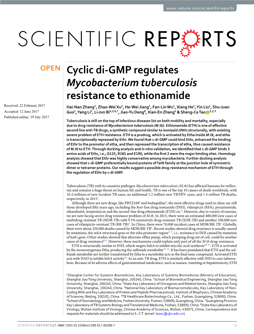 Cyclic Di-GMP Regulates Mycobacterium Tuberculosis